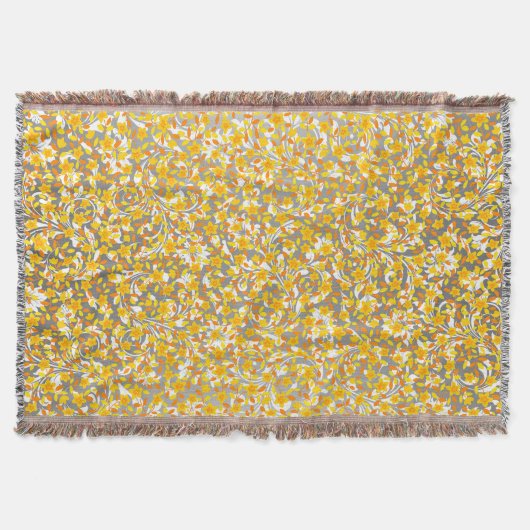 Couverture Joli orange jaune fleurs blanches motif (Devant)