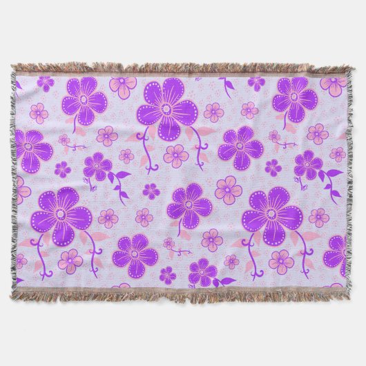 Couverture Jolie impression florale violette et rose sur fond (Devant)