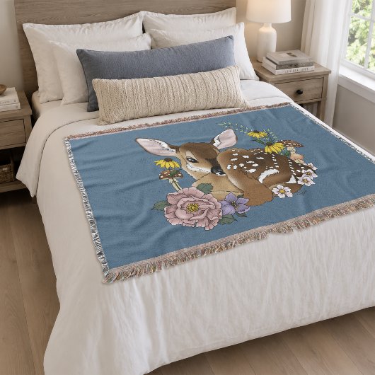 Couverture Jolies Fleurs Sauvages Faon Bleu Bébé Cerf Forêt
