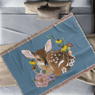 Couverture Jolies Fleurs Sauvages Faon Bleu Bébé Cerf Forêt