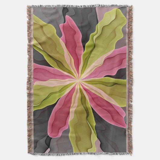 Couverture Joy, Vert rose Anthracite Imaginaire Fleur Fractal (devant Vertical)