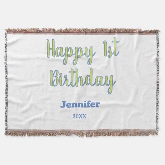 Couverture Joyeux 1er anniversaire enfants bébé vert bleu pas (Devant)