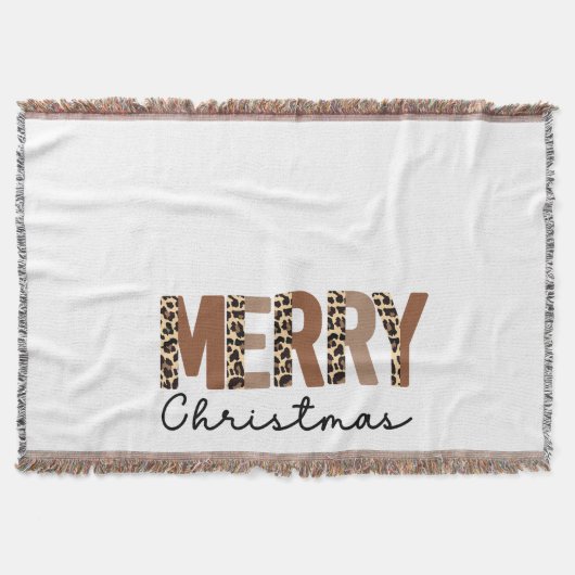 Couverture "Joyeux Noël" Bloc de couleur moderne Leopard Boho (Devant)