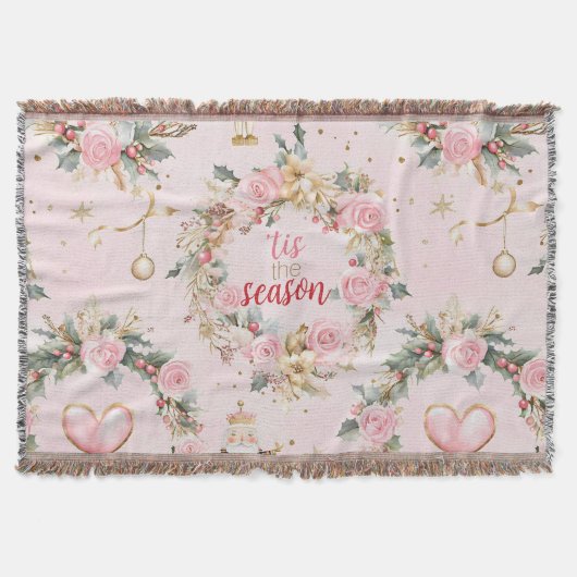 Couverture Joyeux Noël rose Vacances Beaux Wreath Custom (Devant)