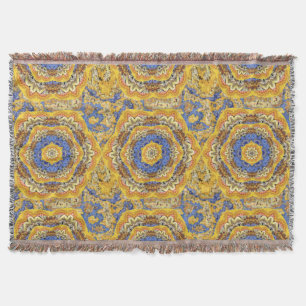 Couverture Kaleidoscope Floral Luxe Bleu Golden Jaune Mix