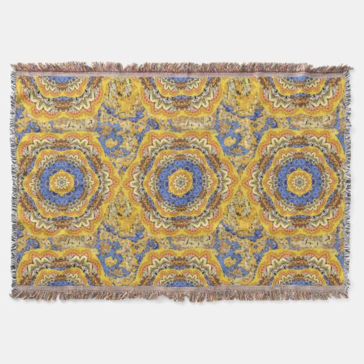 Couverture Kaleidoscope Floral Luxe Bleu Golden Jaune Mix (Devant)
