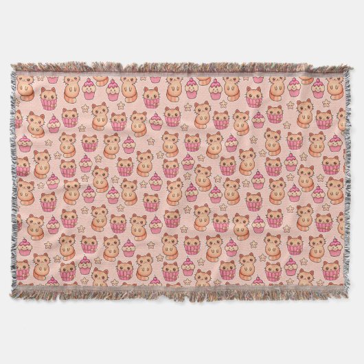 Couverture Kawaii Cute Cats and Cupcakes Motif rose (Devant)