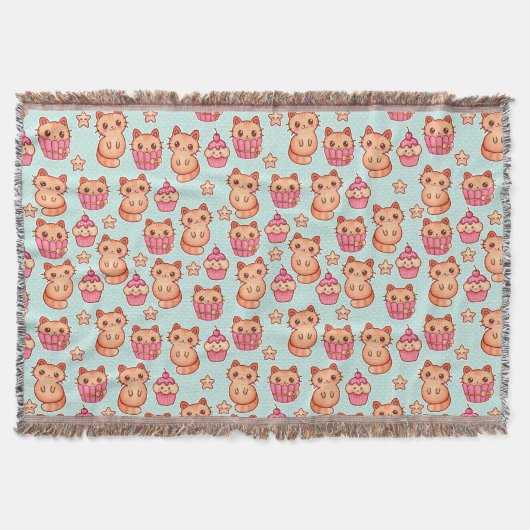 Couverture Kawaii Cute Cats Cupcakes Motif rose et bleu (Devant)