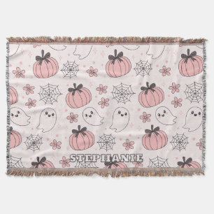 Couverture Kawaii Halloween rose Fantômes et Citrouilles