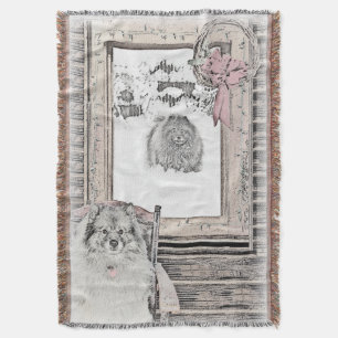 Couverture Keeshond Noël hiver fenêtre Peinture Chien Art