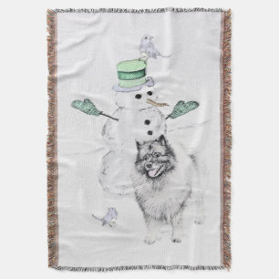 Couverture Keeshond Noël Snowman Peinture Chien Art