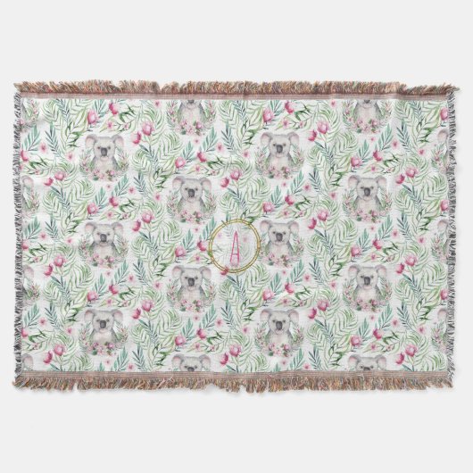 Couverture KOALA BEAR Floral Monogramme Chambre Fille Nursery (Devant)