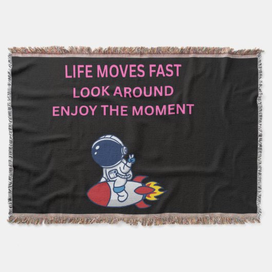 Couverture La vie va vite Astronaute Fusée Noir Lancer Plaid (Devant)