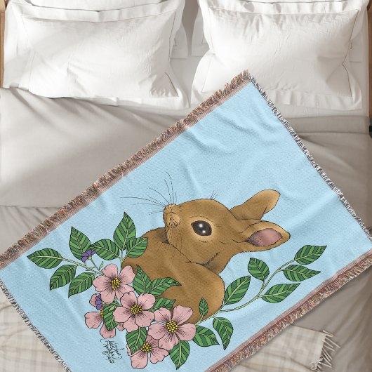 Couverture Lapin Lapin Fleurs Roses