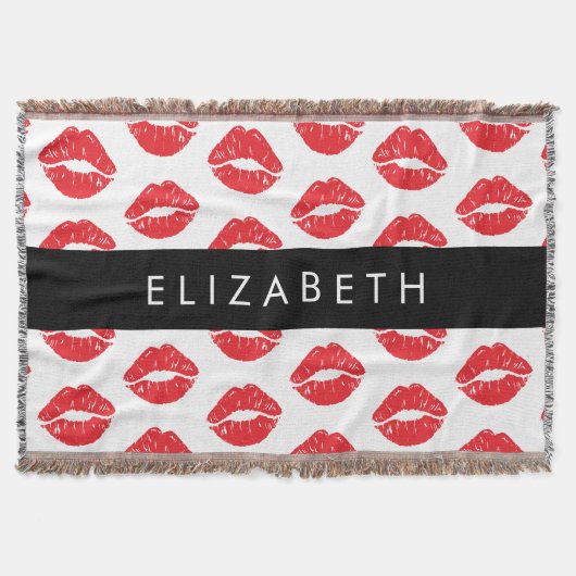 Couverture Lèvres Rouges, Rouge, Motif Des Lèvres, Votre Nom (Devant)