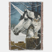 Couverture Licorne Féerique Grise Blanche Mystique Chat Hiver (devant Vertical)