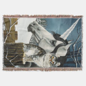 Couverture Licorne Féerique Grise Blanche Mystique Chat Hiver (Devant)