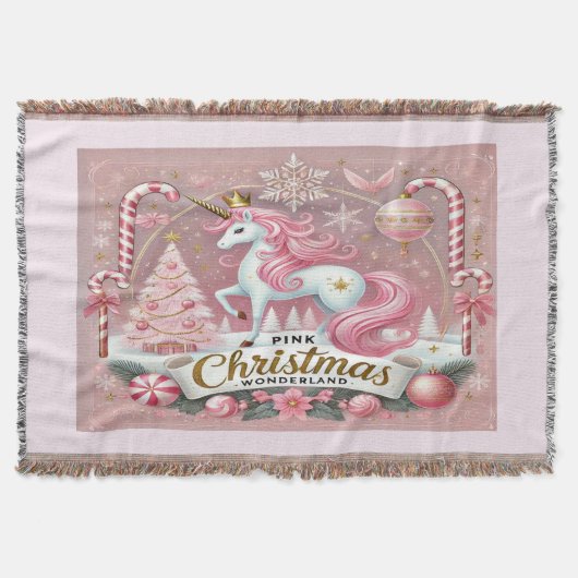 Couverture Licorne Merveilleux Noël Rose (Devant)