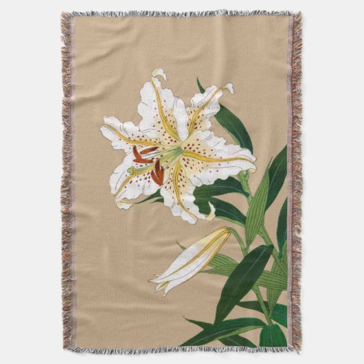 Couverture Liliy japonaise vintage. Blanc, vert et beige (devant Vertical)