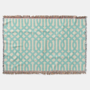 Couverture Lin rustique Beige et Aqua Trellis