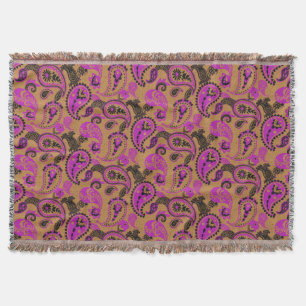 Couverture Linocut Paisley Traditionnel Vivid Moutard Rose