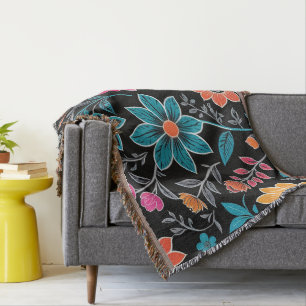 Couverture Linoprint coloré motif floral