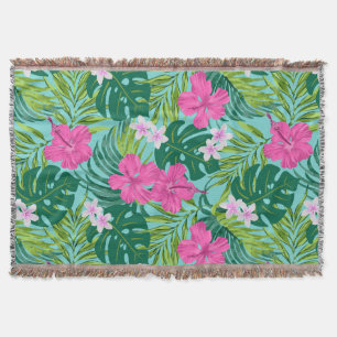 Couverture Luna Hibiscus Garden Hawaiian - Rose et Turq