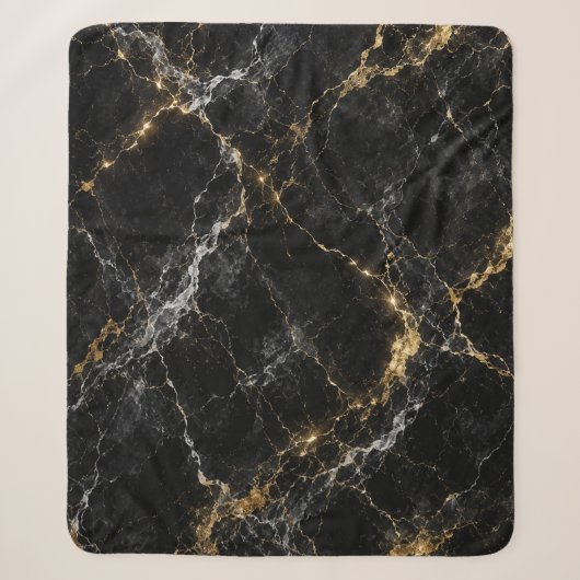 Couverture Luxueuse Sherpa Marbre Doré | Noir & Or (Devant)
