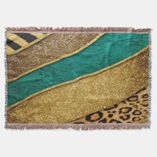 Couverture Luxury Emerald & Gold Safari Leopard Zebra Glitter (Devant)