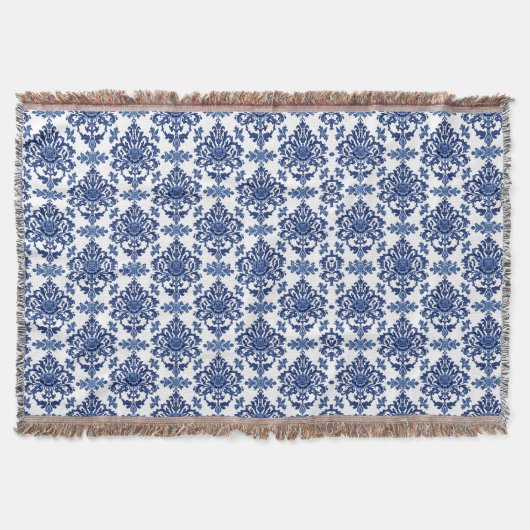 Couverture Luxury Royal Blue and White Baroque Floral Pattern (Devant)