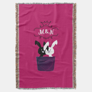 Couverture Magenta Cute Avec Carton De Lapins Noir Et Blanc