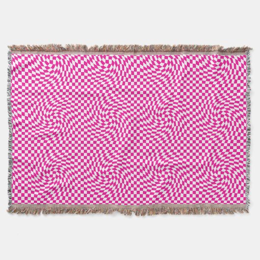 Couverture Magenta rose & blanc déformé Chic À damiers Motif (Devant)