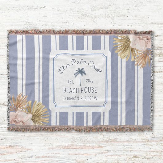 Couverture Maison de plage rayures bleues Côtière Boho Fermet