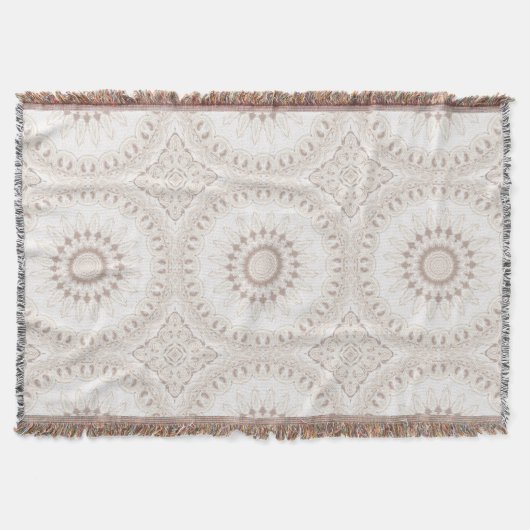 Couverture Mandala Médaillon en beige doux et blanc (Devant)