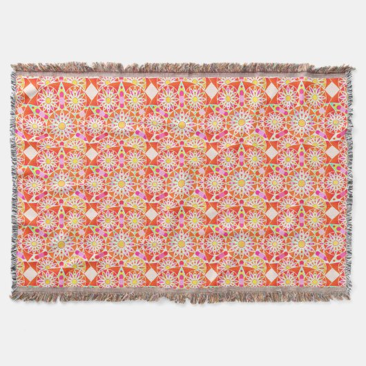 Couverture Mandala motif, corail rouge, rose, or (Devant)