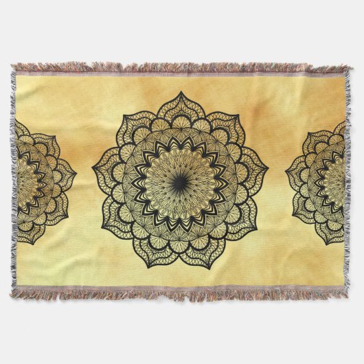 Couverture Mandala noir sur fond doré doux (Devant)
