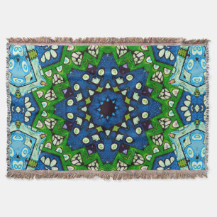 Couverture Mandala Retro Mosaic Vert Motif bleu