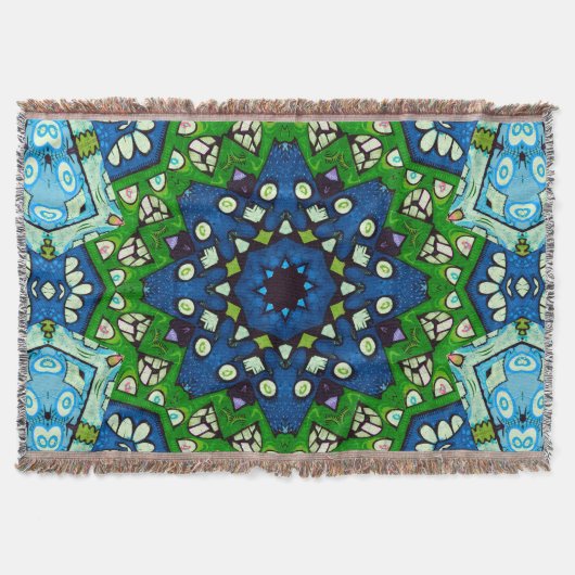 Couverture Mandala Retro Mosaic Vert Motif bleu (Devant)
