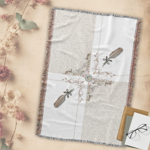 Couverture Manuscrit Littéraire Floral Vintage à Frange Tissé