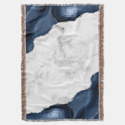 Couverture Marbre blanc Agate bleu marine Argent (devant Vertical)