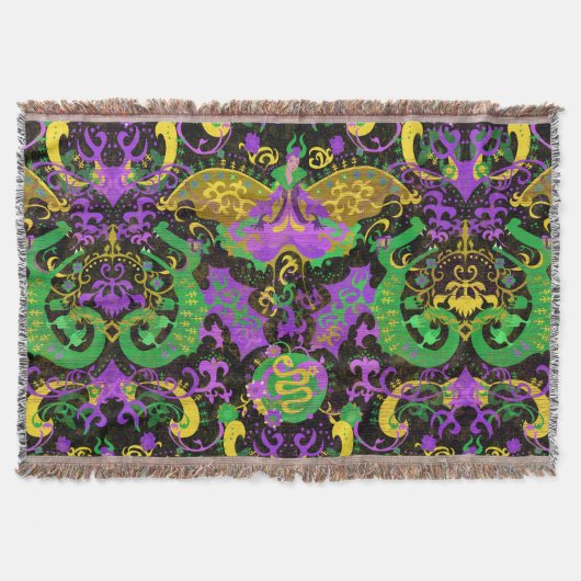 Couverture Mardi Gras Couleurs Damask Dragon, Papillon, Serpe (Devant)