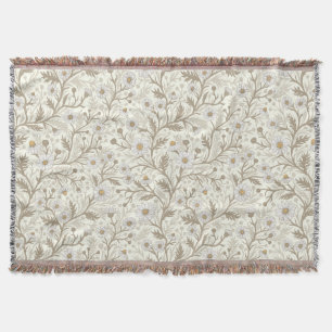 Couverture Marguerites en blanc et marron sur fond blanc cass