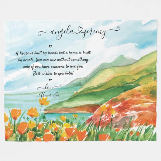 Couverture mariage avec Océan, Ciel Bleu et Fleurs (Devant (Horizontal))