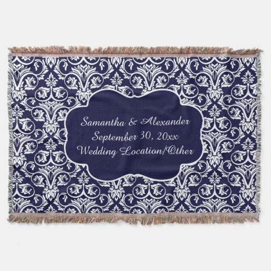 Couverture Mariage damassé personnalisé/bleu marine de (Devant)