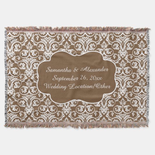 Couverture Mariage damassé personnalisé/Sable personnalisé/Bl (Devant)
