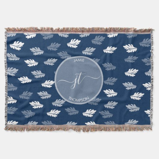Couverture Marine Blue Antique Feuille Motif Monogramme (Devant)