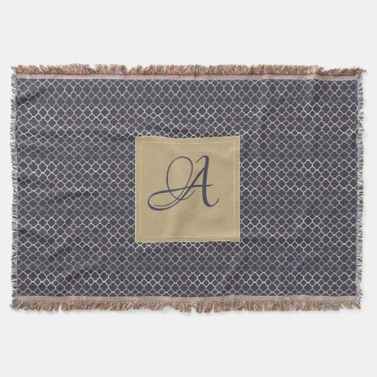 Couverture Marine Blue Monogram Quatrefoil Nouveau mariés Mar (Devant)