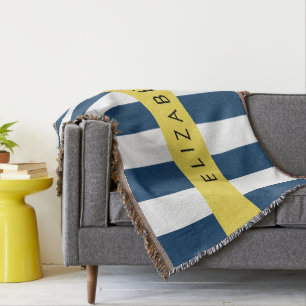 Couverture Marine Blue Stripes, Motif rayé, Votre nom