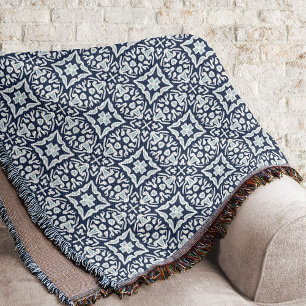 Couverture Marine et blanc Motif de tuiles méditerranéennes