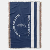 Couverture Marine et Blancs Personnalisés | Nom du bateau (devant Vertical)